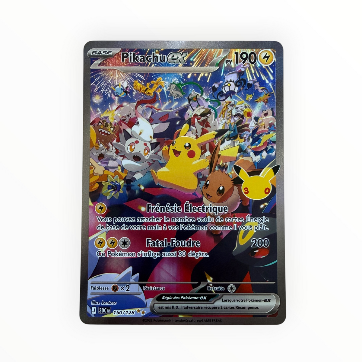 Carte Pokémon Pikachu ex 150/128 – 30e Anniversaire FR