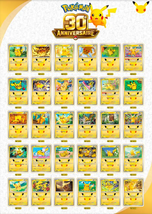 Carte Pokémon - Collection Pikachu 30e Anniversaire FR (N°01 à 30 au choix)