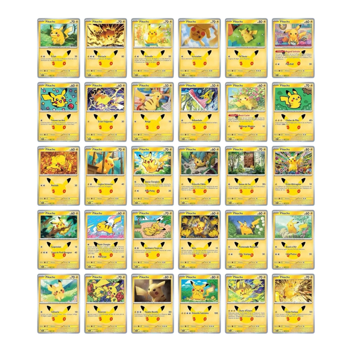 Master set pikachu 30 ans - Lot des 30 carte pikachu Pokémon FR